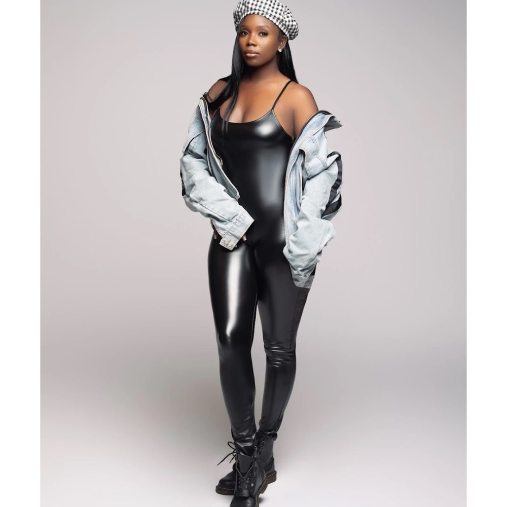 Women faux leather one pieces